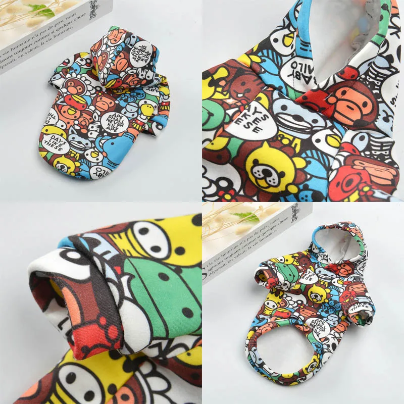 Одежда для собак толстовка с капюшоном пальто принтом животных маленьких и