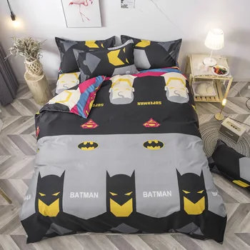 

New bedding Set Cartoon Batman smiley face scenery flower 4/3pcs Duvet Cover Sets Soft Polyester Flat Bed Sheet Set Pillowcase