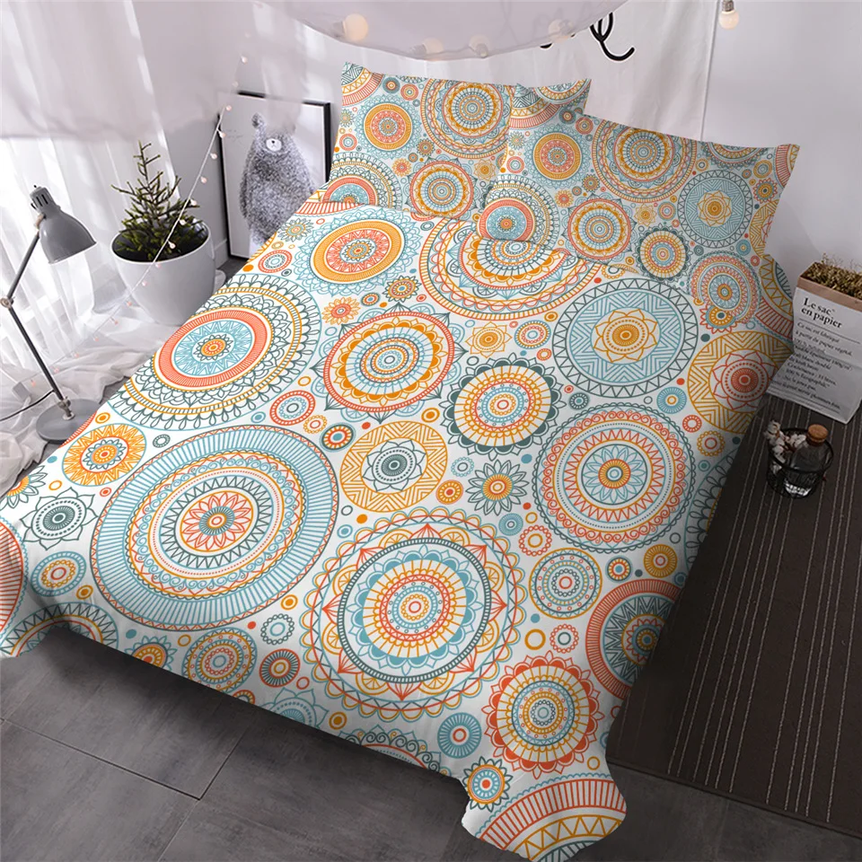 

HM Life Bedding Set Bohemian Style Quilt Cover and Pillowcase Abstract Eastern Bedclothes 3 Pcs Floral Quality Bed Cover Set