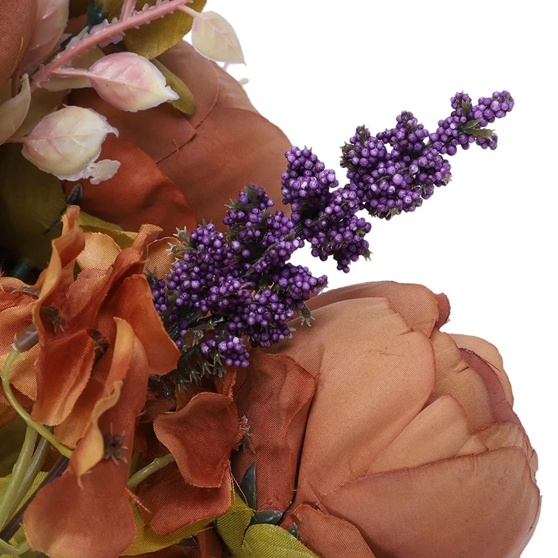 1 Букет 8 голов Искусственный Пион, Шелковый цветок лист домашний Свадебный декор коричневый