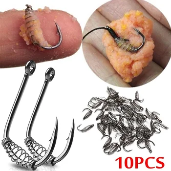 

10pcs/lot High Carbon Steel Spring Hook Barbed Swivel Carp Jig Fly Fishing Hooks with Hole for Fishing Accessories Free Shipping