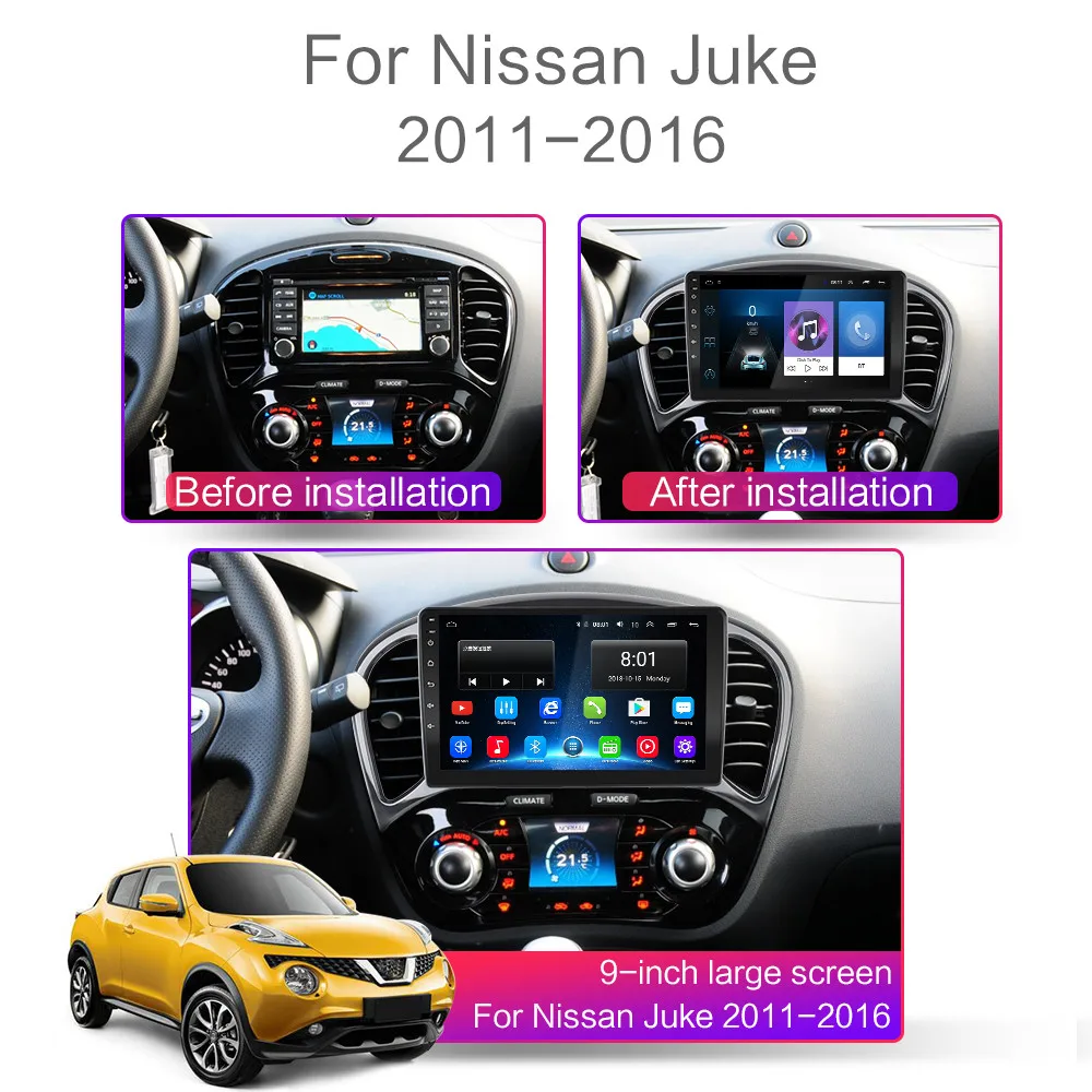 2.5D экран Android 8,1 автомобильный мультимедийный плеер dvd gps авто радио для Nissan Juke 2011 2012 2013 wifi стерео