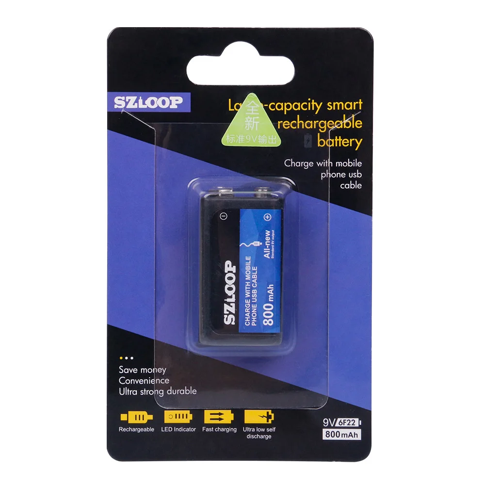 Перезаряжаемый литий-полимерный аккумулятор SZLOOP 9 в 800 мА/ч с USB для