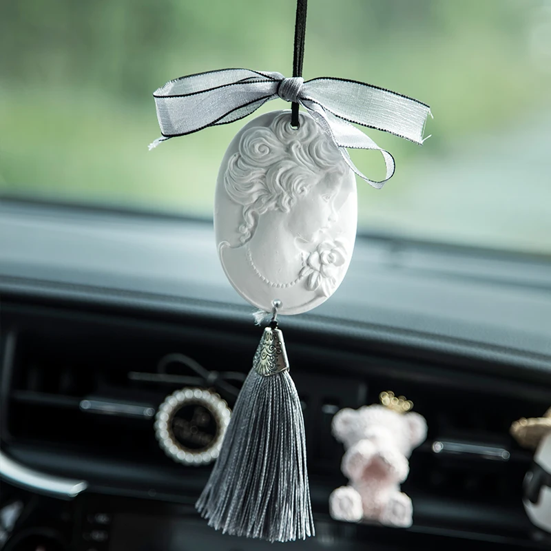 Woman Aroma Wax Pendant Oval Silicone Mold Elegant Lady Portrait Gypsum Plaster Crafts Mould For Car Pendant silicone mold