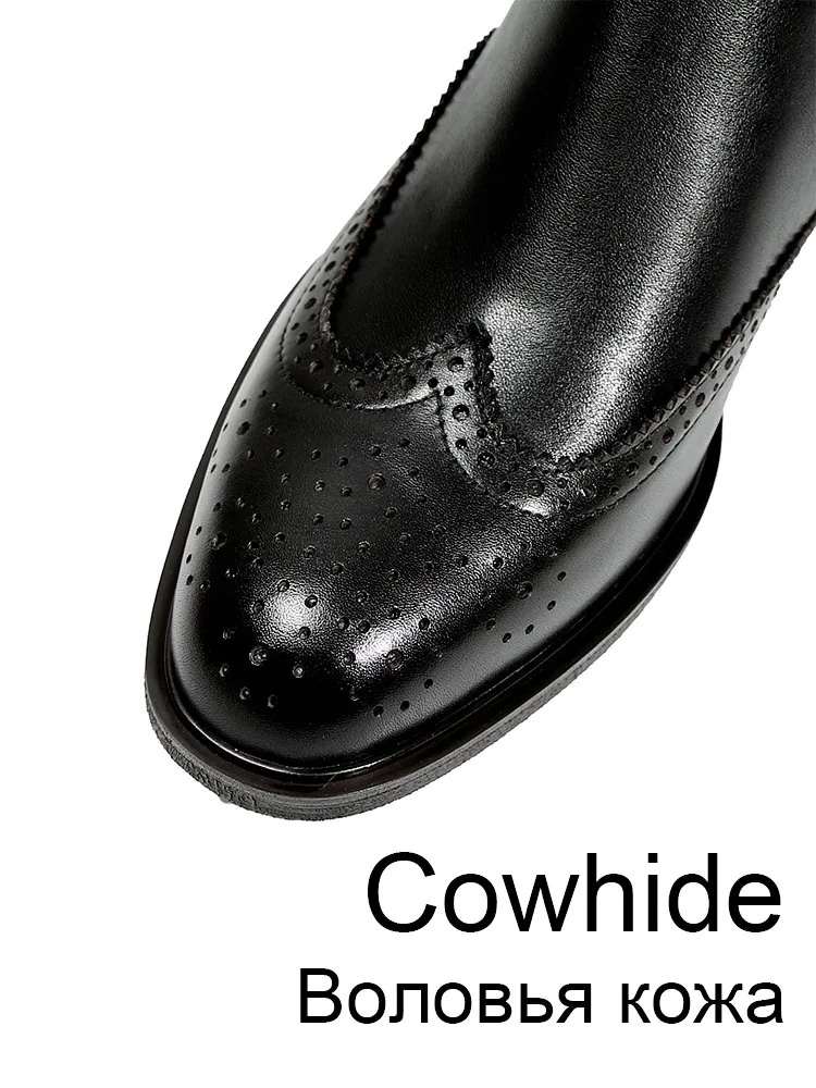 MORDOAN Genuine Cow Leather Chelsea Short Boots Women's Flat Ankle Boots Ladies Brogue Retro Brock Women's Shoes
