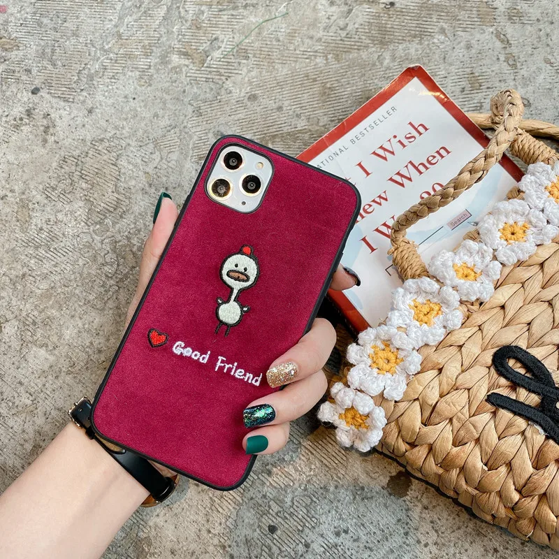 Зимний тканевый плюшевый кожаный чехол для телефона для Apple iPhone X XS 11pro Max XR 8 7 6 Plus чехол милый питомец плюшевая собака Пудель вышивка - Цвет: 5