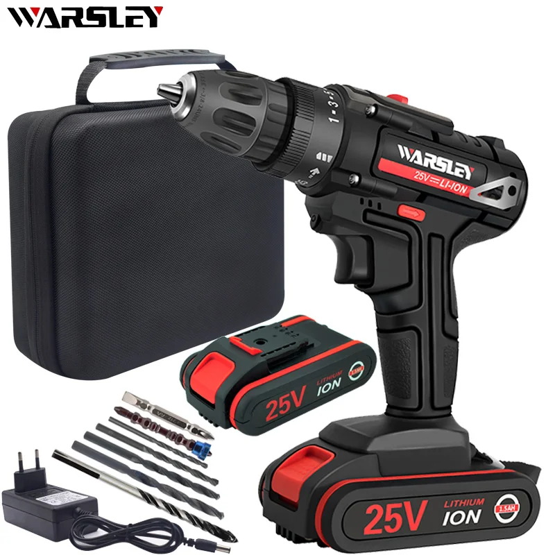 

WARSLEY 25V electric screwdriver power tool cordless screwdriver hand drill 1.5AH lithium battery charging drill +7 drill bit