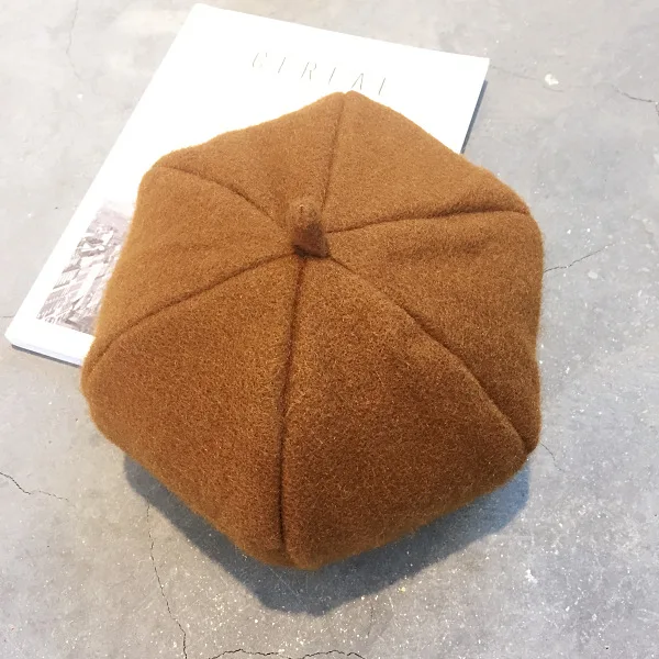 Beret Casual Spring Autumn Solid Color Warm Painter Cap Retro Versatile mao-Korean-style Children Octagonal Cap