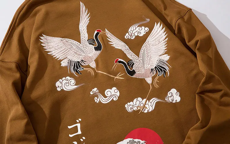 Японский стиль вышивка Кран Kanagawa Surf Crane толстовки для мужчин/женщин хип хоп Повседневная Уличная Harajuku толстовки с капюшоном