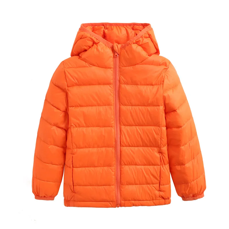 Orange Детские зимние куртки для девочек с капюшоном, 90% г. Ультра легкие белые пуховики на утином пуху верхняя одежда с длинными рукавами для маленьких мальчиков - Цвет: Orange