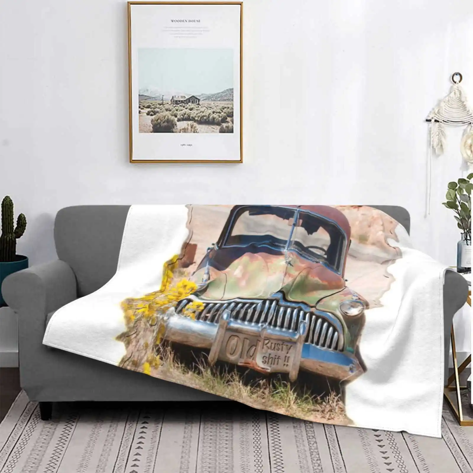 

" Old Rusty Shit " Air Conditioning Soft Blanket Buick Eight Old Car Rusting Away Desert Randy Giesbrecht Landscape
