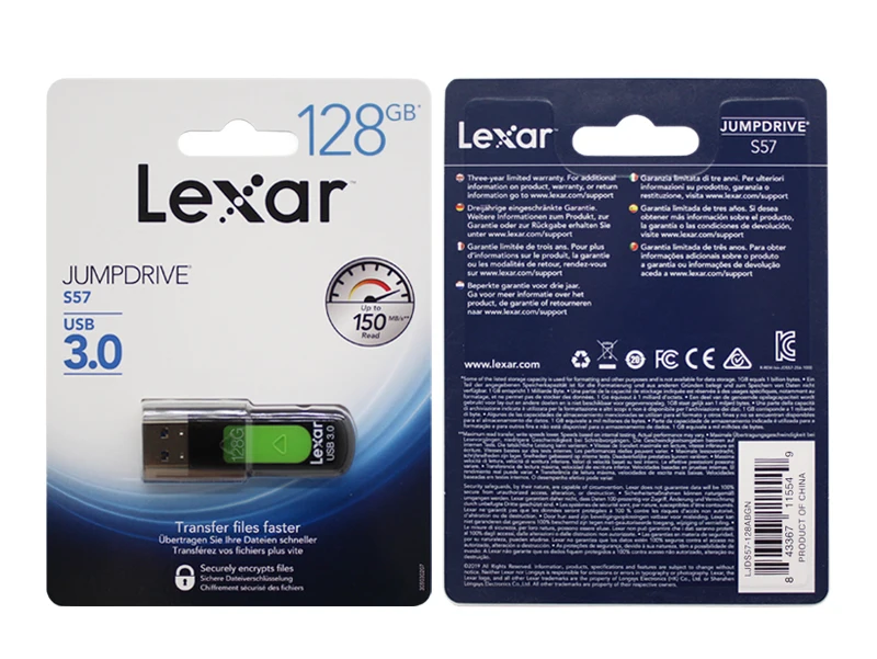 Lexar JumpDrive S57 флеш-накопитель USB 3,0 диск 32 Гб 64 Гб 128 ГБ 256 ГБ флеш-накопитель совместимый с флешкой U диск для ПК и Mac систем