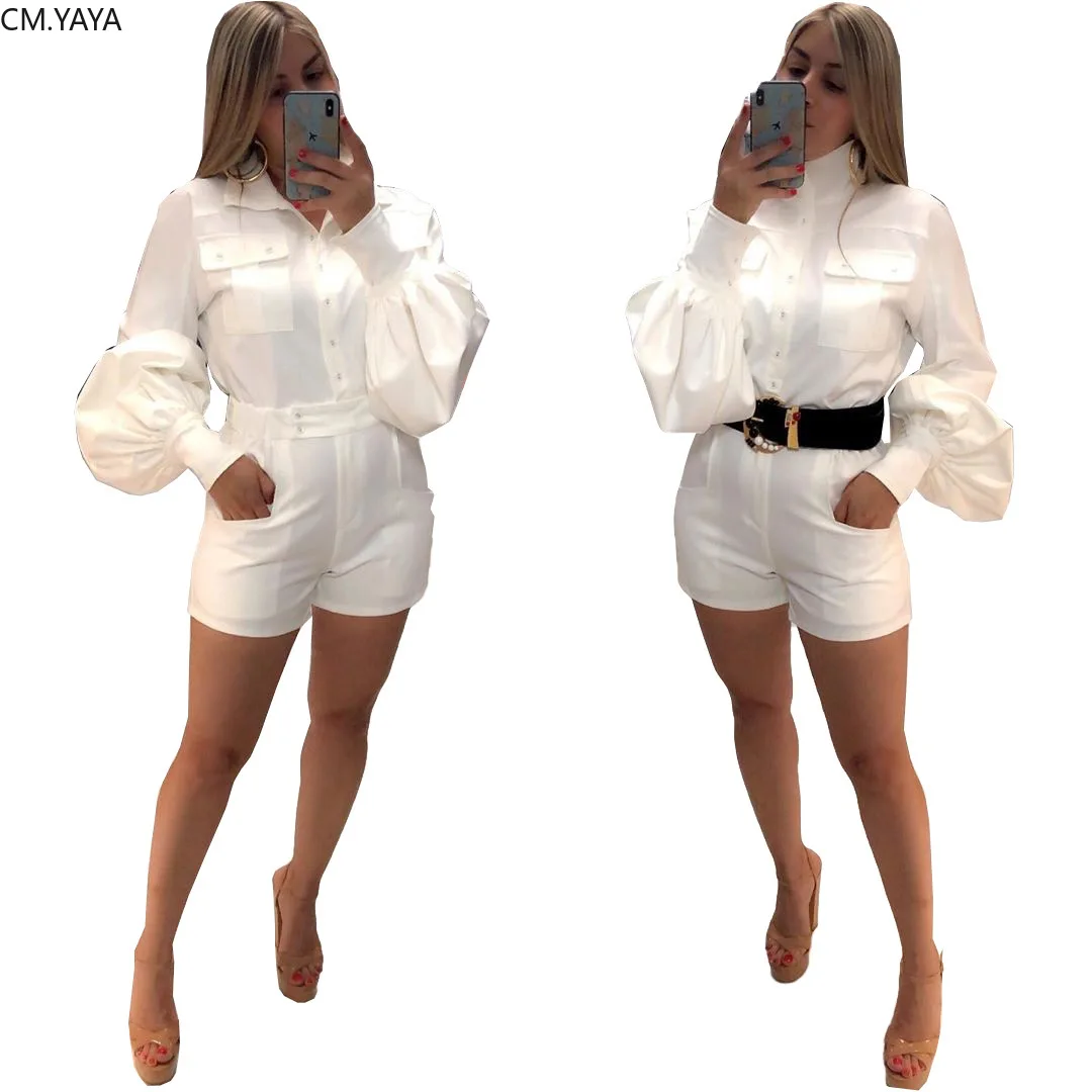 Autumn women Elegant Solid Color Lantern Long Sleeve Safari Short Jumpsuit Sexy Party Romper playsuit outfit 3 Colors GL8093