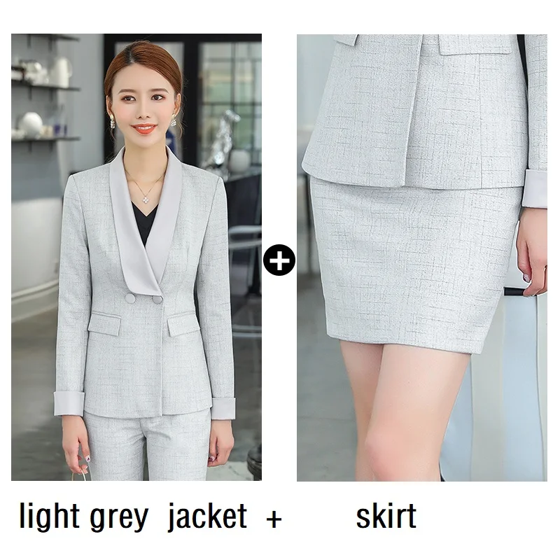 light jacket skirt Женские костюмы, тонкие, Осень-зима, одноцветные, блейзеры, куртки, штаны, 2 предмета в комплекте, OL, официальные, женские, брючные костюмы, женские костюмы, костюмы 1520 - Цвет: light jacket skirt