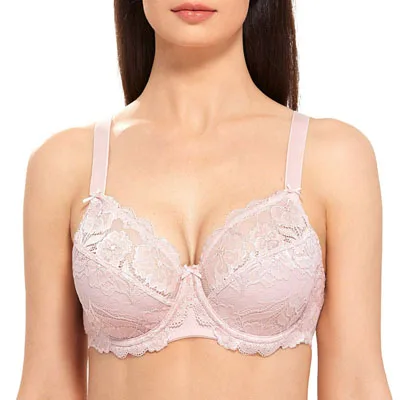 34-44 B, C, D, DD, DDD/E, F, G, H, женские, на косточках, ультра-тонкий размера плюс, без подкладки, без подкладки, с кружевной отделкой, прозрачный, полный охват бюстгальтера - Цвет: Adobe Rose