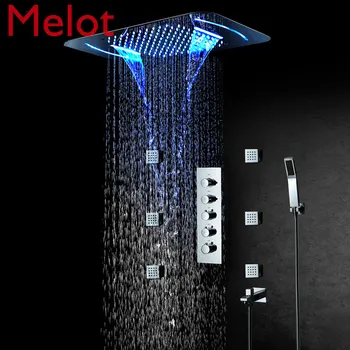 

M Boenn Bathroom Shower System Big Water Flow LED Shower Head Spa Rainfall Shower panle Thermostatic Mixer Faucet Massage Jets