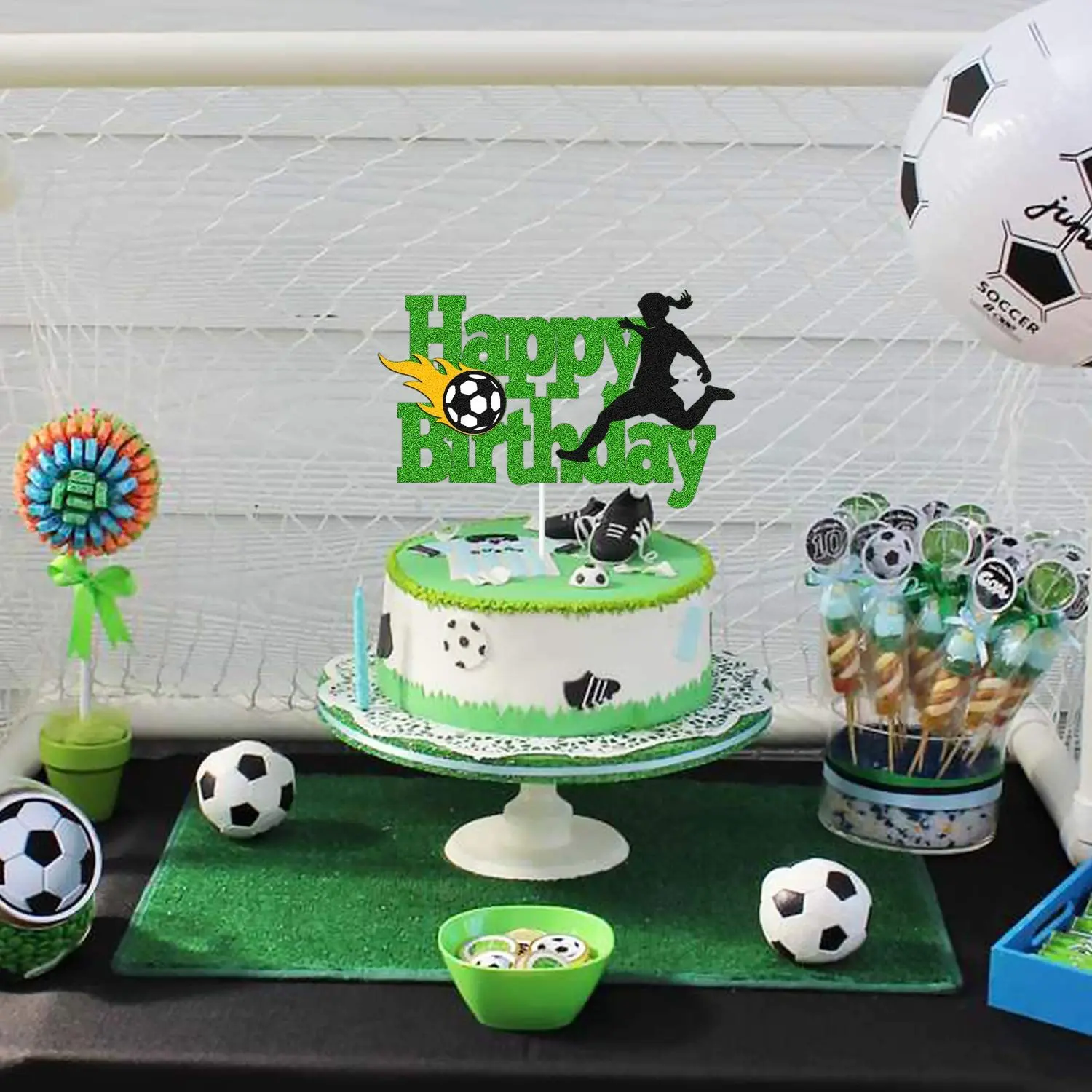 Adorno de tarta de fútbol para niño y niña, decoración de Cumpleaños feliz,  Cupcake, postre de fiesta, boda, suministros de horneado para Baby Shower -  AliExpress