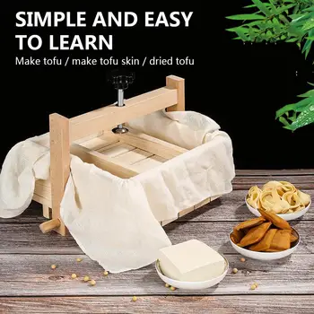 

2-in-1 Wooden Tofu Cheese Maker & Press with 3PCS Cloth Durable asy to Assemble for Home Kitchen Tofu DIY Handmade Food Tools