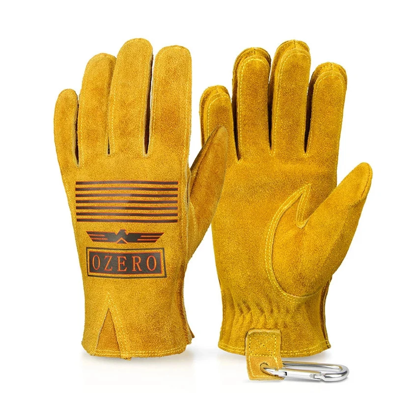 OZERO Motorcycle Gloves Cowhide Gloves Mens Women Cycling Anti-Slip Full Finger Mountain Bicycle Guantes Moto Gloves