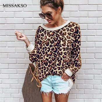 

Missakso Spring Autumn Women Leopard Print Sweatshirt Casual Long Sleeve Sexy Lady Pullovers Plus Size Sweatshirt