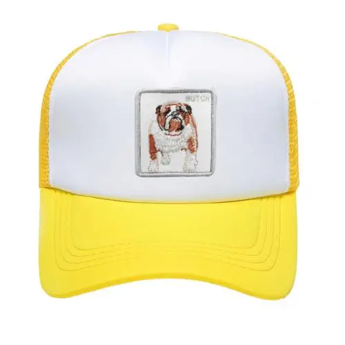 Хип-хоп шапки мужские и женские собаки вышивка остроконечная бейсбольная кепка хлопок сетка солнцезащитный козырек бейсболка капот - Цвет: Yellow White
