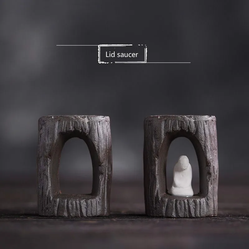 Hand relief hollow cover with rough pottery ancient tree ceramic frame antique Kung Fu tea set accessories | Дом и сад