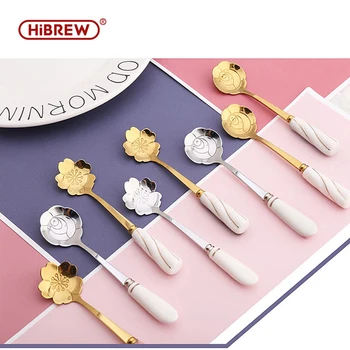 

HiBREW Stainless Steel Coffee Stirring Spoon Teaspoon Petal thread Dessert Spoon Tableware