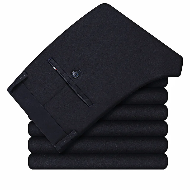 dark blue Высококачественные повседневные мужские брюки, хлопковые тонкие брюки, прямые брюки, модные деловые брюки для мужчин, Pantalon Pantalones Hombre Homme - Цвет: dark blue