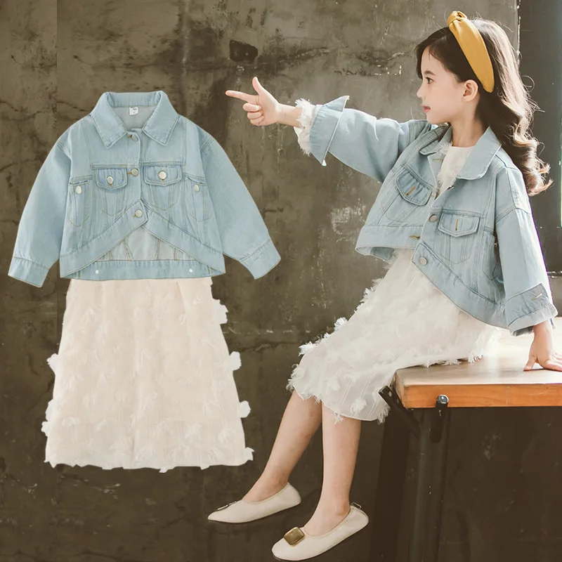 

2019 teen Kids Fashion Girls Clothing Sets 2 pcs demin jacket +dress Set for 8 10 12 Years Child Teen Girls Clothes Set
