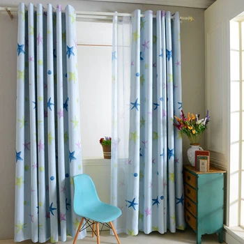 

Home Blackout Curtains Starfish Printed Solid Color Curtains for Living Sitting Bedrooms AA