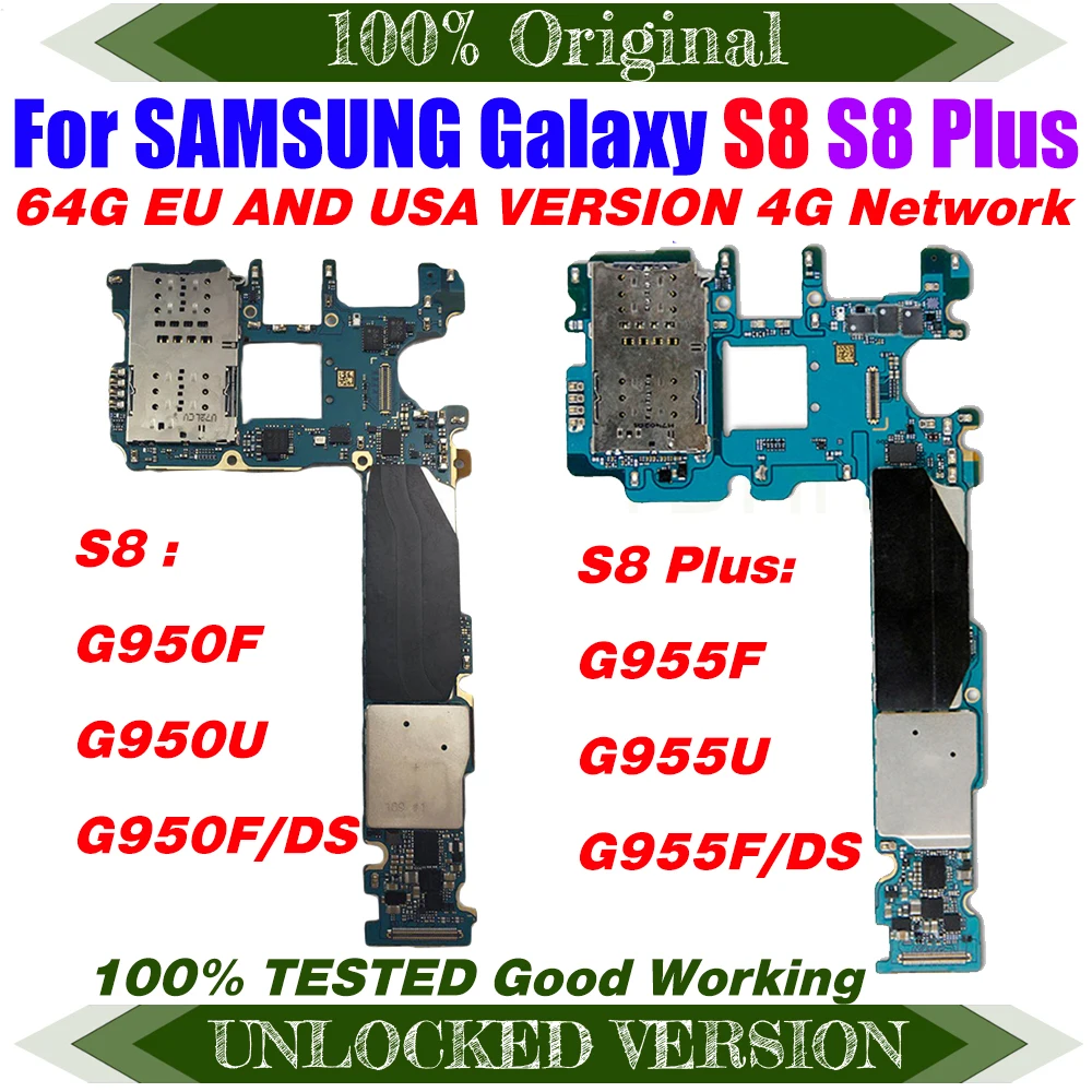 Full Working Original Unlocked For Samsung Galaxy S8 Plus G955F G955FD G955U G950F G950FD 64GB Motherboard Logic board MB | Мобильные