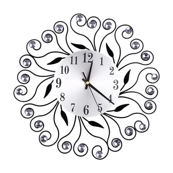 

Hot European Retro Wrought Iron Silent Wall Clock Creative Decorative Clock Flower Inlaid Diamond British Wall Clock Home Decor