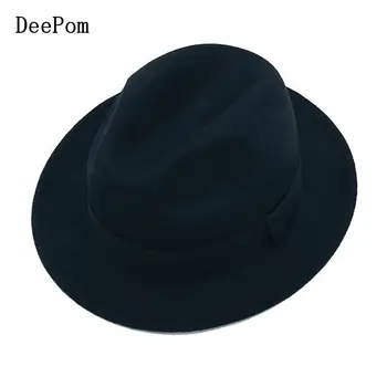 

DeePom 100% Wool Autumn Winter Fedora Hats For Women Men Ladies Vintage Hat Top Church Hats Vintage British Style Jazz Cap Black