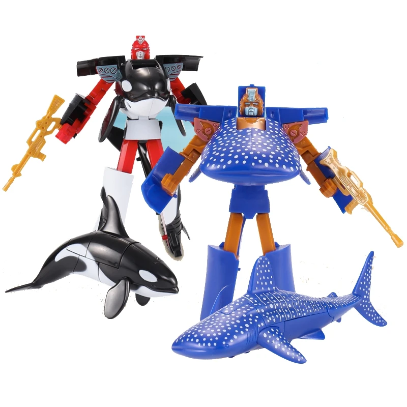 16cm Sea Life Robot Dolphin Transformation Shark Whale Action Figure Cartoon animals Educational collection Plastic Kids Toys