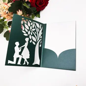 

20pcs Laser Cut Tree Couple Wedding Invitations Cards Pocket Design Wedding Birthday Party Announcement Greeting Postcards