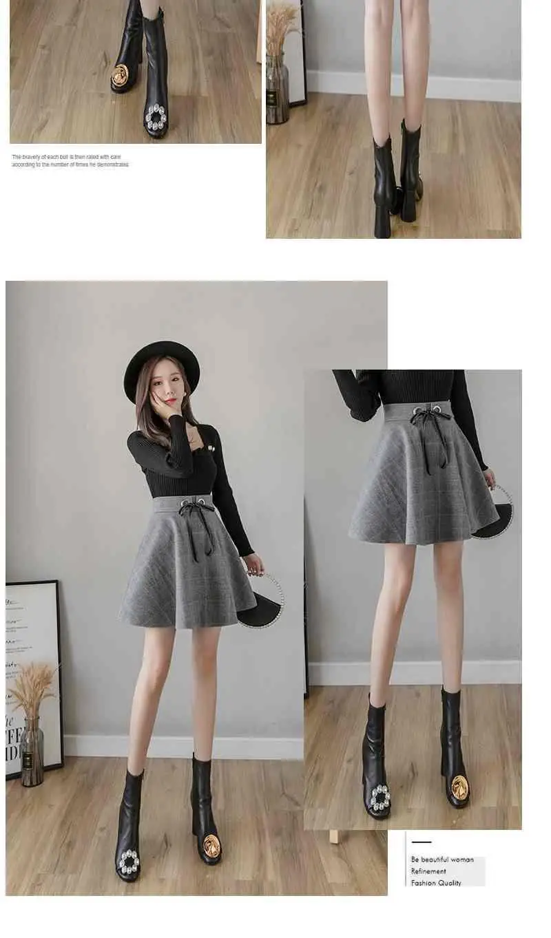 sequin skirt High Quality New Autumn Pocket Woolen Blend Winter Shorts Women Fashion Button Plaid Office Work Skirt Retro Women Mini Skirts denim skirts for women