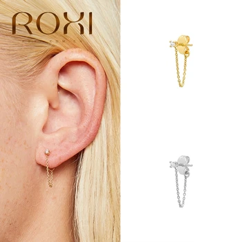 

ROXI Earrings for Women Fashion 925 Sterling Silver Drop Round Crystal Stud Earring Pendientes Piercing Jewelry Cartilage Earing