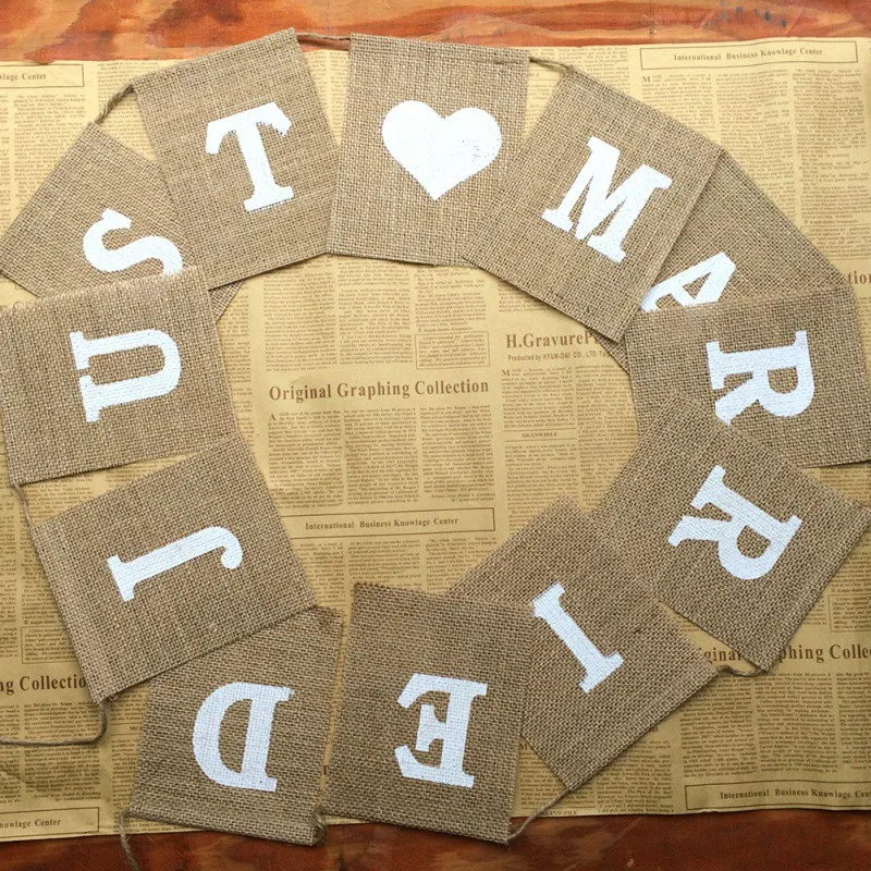 

Wedding Pull Flag Linen Retro Pull Flag DIY Wedding Party Decoration