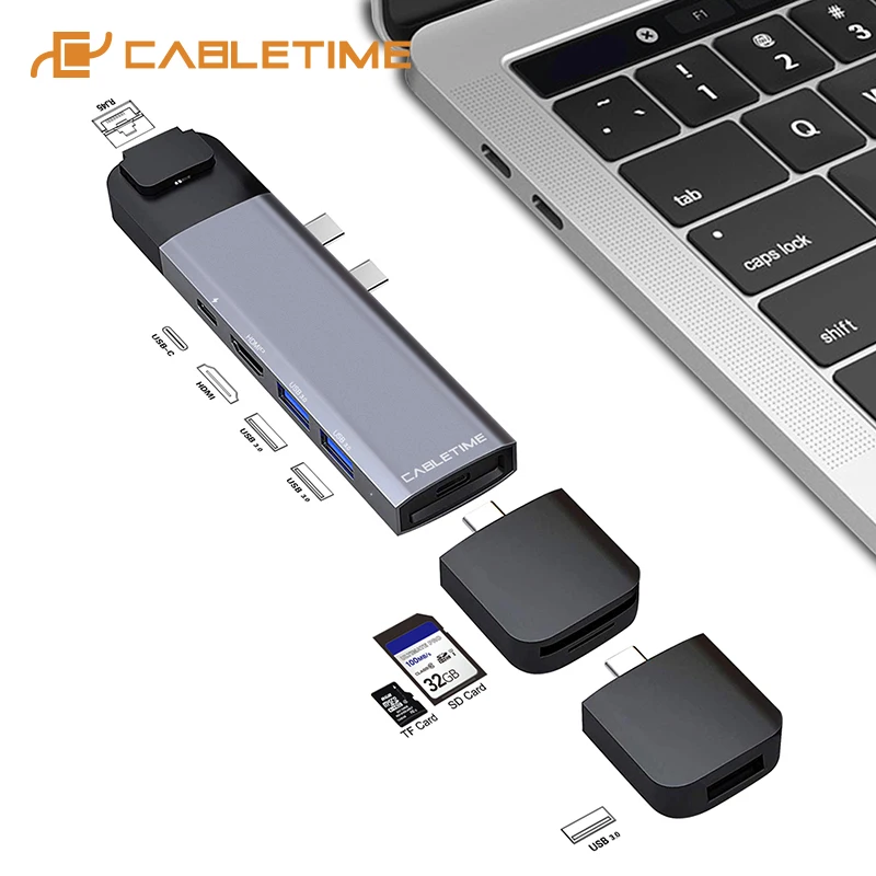 CABLETIME Тип C концентратор USB 4K HDMI Lan TF карты памяти SD USB3.0 адаптером PD 9 в 1 хаб для MacBook