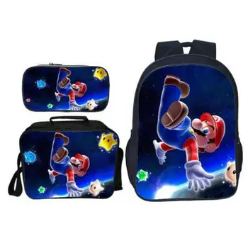 

16 Inch School Bag Super Mario Print Children Schoolbags Combination Bookbag 3pcs/Set Fashion Boys Girls School Backpack Mochila