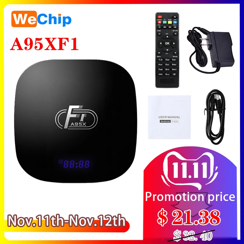 Телеприставка Wechip A95X F1 Amlogic S905W ОС Android 8,1 2 Гб 16 Гб 2,4G Wifi 100M LAN H.265 4K HD телеприставка
