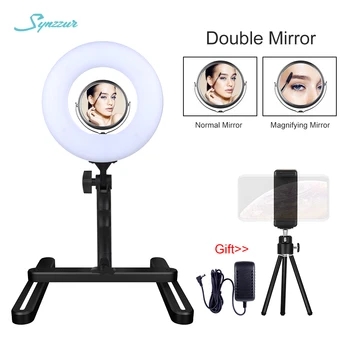 

8 inch Desktop ring fill light with stand Stepless Dimming led video ring light With Mirror Light For Makeup photography Live