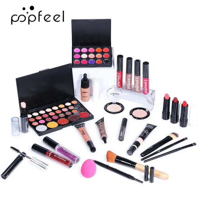 POPFEEL ALL IN ONE Cosmetic Kit 8-27Pcs Makeup Practice Make Up Set Eyeshadow Lip Gloss Concealer Brushes With Makeup Bag TSLM2 3