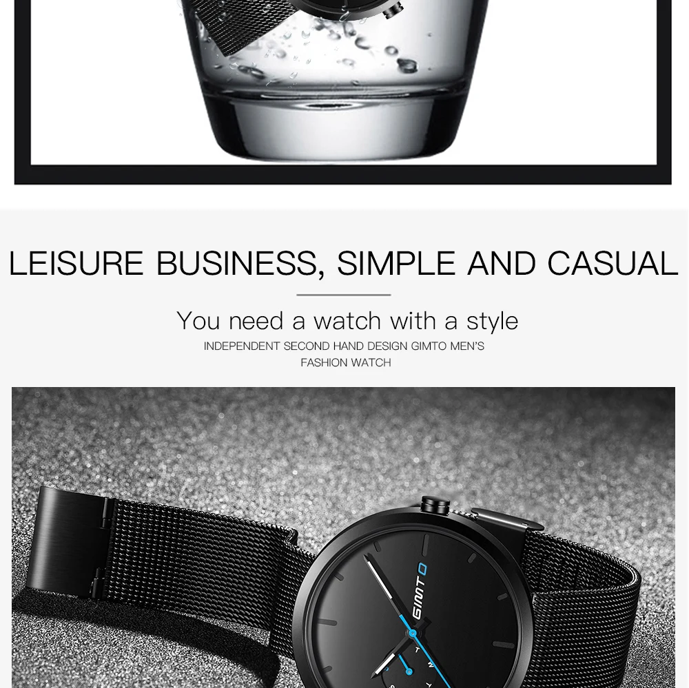 GIMTO Fashion Men Watches Male Top Brand Luxury Quartz Watch Men Casual Slim Dress Waterproof Sport WristWatch Relogio Masculino