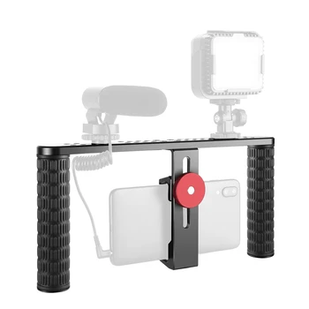 

Metal Smartphone Video Rig Filmmaking Recording Vlogging Rig Case Handheld Grip Stabilizer Cold Shoe Mount LED Light,Microphone