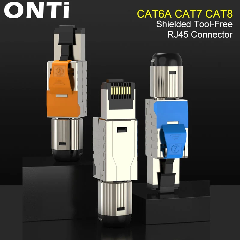 ONTi Cat6A Cat7 Cat8 Industrial Ethernet Connector RJ45 Shielded Field Plug Tool Free Easy Metal Die-Cast Termination Conector