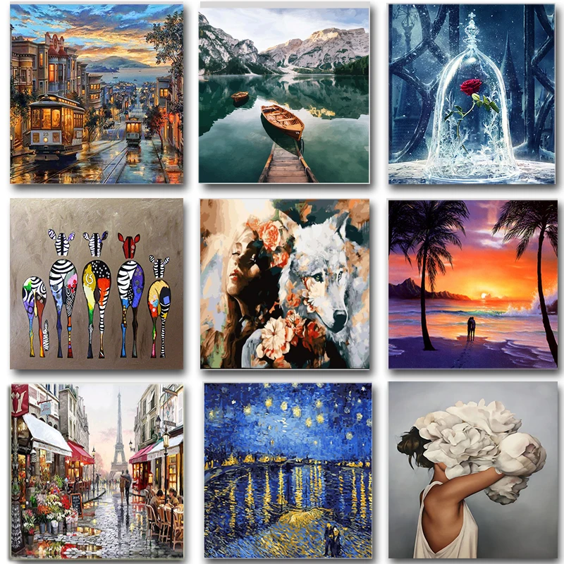 

Animal Painting By Numbers Landscape Set Acrylic Paint DIY Kits For Adults Pictures Drawing Canvas Coloring By Number Decoration