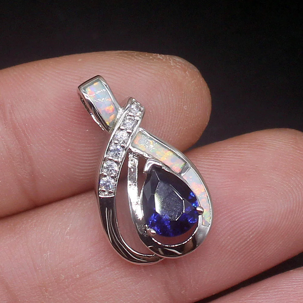 Gemstonefactory Jewelry Big Promotion 925 Silver White Opal Amazing Sapphire Women Ladies Gifts Necklace Pendant 20214519