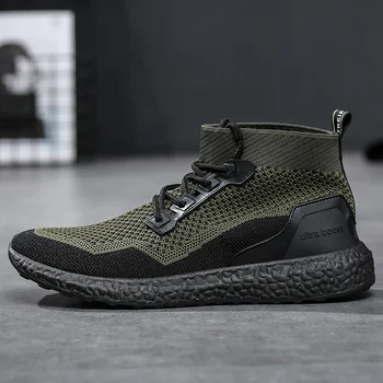 

sneakers men Flying woven high-top mesh skate shoes Breathable leisure shoes Light Weight Anti-Slippery sport shoes