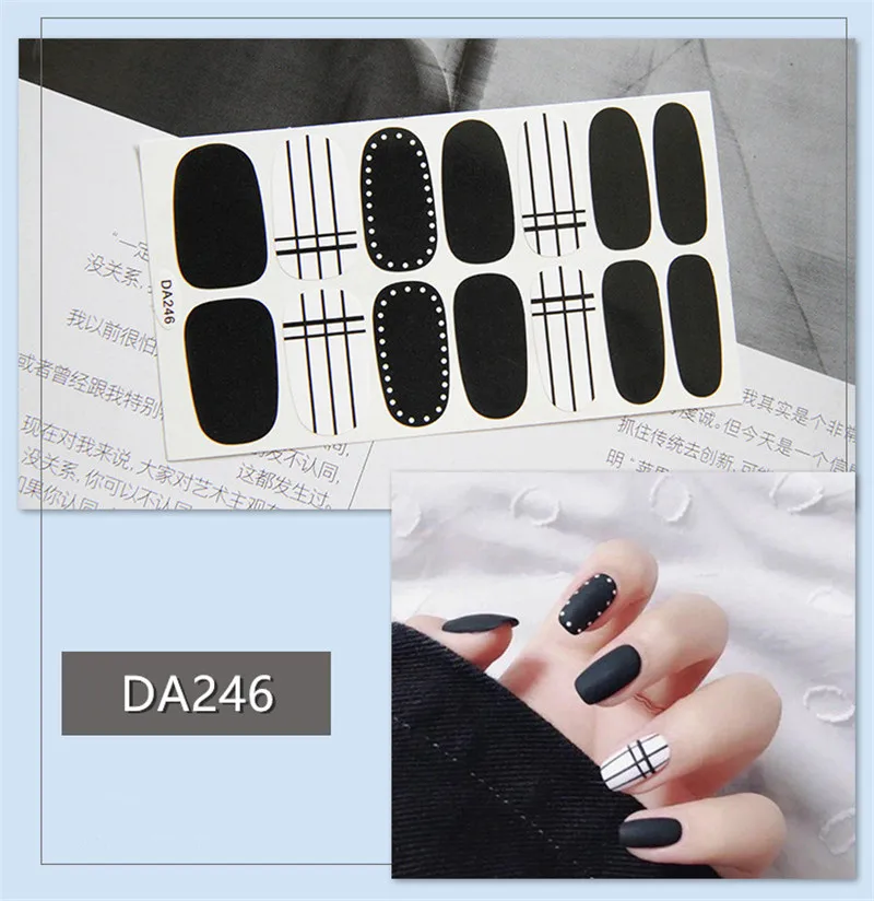 Lamemoria 14 типсов да полное покрытие наклейки для ногтей Обертывания DIY наклейки для дизайна ногтей простые наклейки самоклеющиеся наклейки для ногтей водостойкие